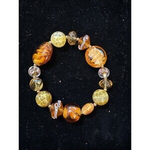 Beautiful Stretch Bracelet Crackled Orange White Gold Plastic Beads
